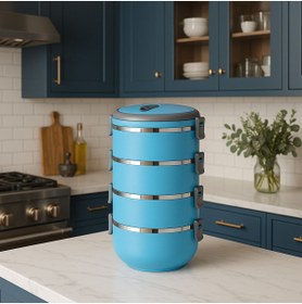 Resim Veliday Freshbox 4 Lü Sefer Tası Sızdırmaz Yemek Termosu Mavi 3 Litre 