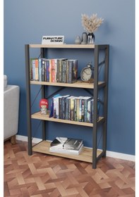 Resim Metal Kitaplık 4 Raflı Dekoratif Kitaplık Raf Atlantik Çam 