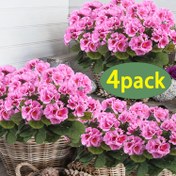 Resim 4 adet Yeşil Yapraklı Realist Pembe Geranium - Kapalı ve Açık Alan Dekoru için Yapay Çiçekler, Bahçe, Veranda, Patio, Pencere Kutusu ve Asılı Saksı için Mükemmel, Bakım Gerektirmeyen Bitkiler | Mevsimsel Gösterim | Bakım Gerektirmeyen Bitkiler, Yapay Açık Çiçek 