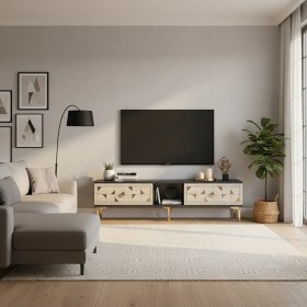 Resim Ceneyra TSA1504ATG- Moka Tv Stand 150CM Antrasit-Traverten-Gold 