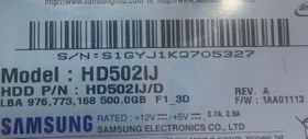 Resim Samsung Spinpoint HD502IJ SATA 3.0 7200 RPM 3.5" 500 GB Harddisk 
