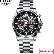 Resim Hanyang Gümüş Relogio Masculino Bilek Saatler Erkekler 2022 Üst Marka Lüks Lıge Altın Chronograph Erkekler Saatler Altın Büyük Erkek Kol Saati Adam + Kutu (Yurt Dışından) 