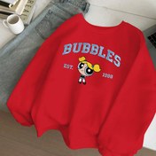 Resim Warner Lisanslı The Powerpuff's BUBBLES Grafik Kadın Sweatshirt - %100 Polyester 250gsm Yuvarlak Yaka Karikatür Baskılı, Makinede Yıkanabilir Sonbahar Kışlık Günlük Giyim 