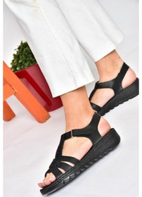 Resim Fox Shoes P555030303 Siyah Hakiki Deri Günlük Kadın Sandalet Siyah-hakiki Deri Siyah 