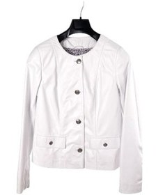 Resim Toskana Design Beyaz Düğmeli Kısa Kadın Deri Ceket Style 200-4107 - Beyaz / S 