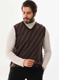 Resim Pelikan Erkek Çizgili V Yaka Süveter 9625 Kahverengi 