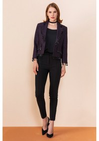 Resim Serpil Exclusive Kadın Püskül Detaylı Kısa Blazer Ceket Mor 