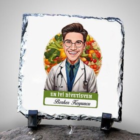 Resim Karikatürlü En İyi Erkek Diyetisyen Dekoratif Taş 