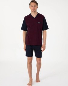 Resim Pierre Cardin Erkek Bordo Jakarlı Kısa Kol Şortlu & Uzun 3'lü Özel Kutulu Pijama Takım Bordo 