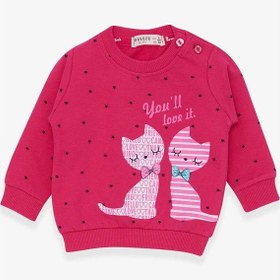 Resim Breeze Kız Bebek Sweatshirt Mutlu Kedicikler 4 Ay-1.5 Yaş, Fuşya-fuşya Fuşya 