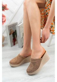 Resim EPAAVM - Dolgu Topuk Önü Kapalı Örgülü Kadın Terlik - İFS6207 Taba 