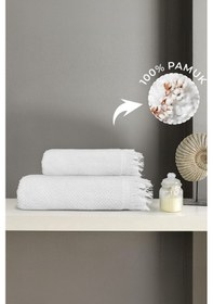Resim 2'li Beyaz Jelena Havlu Seti %100 Pamuk - 1 Adet El Havlusu 50x90 Ve 1 Adet Banyo Havlusu 70x140 Beyaz 