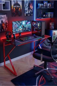 Resim YüceerHome Redline Vortex Oyuncu Masası 120X60 cm Antrasit – Kırmızı Metal Ayaklı Gaming Desk 