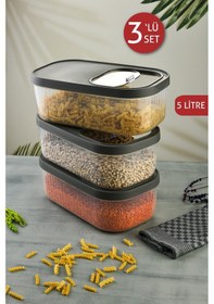 Resim 3lü Set Multibox 5 Litre Maxi Saklama Kabı Kaydırak Kapaklı Antrasit Antrasit 