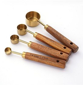 Resim Kitchen Design Lab Bambu Saplı Paslanmaz Çelik Gold Renk 4 Boy Ölçü Kaşığı Seti 