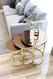Resim FAYMEND 3lü Lüx C Zigon Sehpa Gold Aynalı 