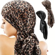 Resim 2'li Şık Polyester Kare Şallar, 90.17cm Saten Bandanalar, %100 Polyester, Esneme Yok, Hafif 74g/m², El Yıkama, Dokuma Dekoratif Saç Sarıcılar, Uyku ve Outdoor için Rüzgar ve Güneş Korumalı 