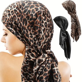 Resim 2'li Şık Polyester Kare Şallar, 90.17cm Saten Bandanalar, %100 Polyester, Esneme Yok, Hafif 74g/m², El Yıkama, Dokuma Dekoratif Saç Sarıcılar, Uyku ve Outdoor için Rüzgar ve Güneş Korumalı 