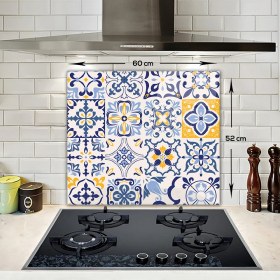 Resim Decorita Mavi Çini Desen | Cam Ocak Arkası Koruyucu 