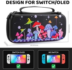 Resim Nintendo Switch ve OLED Konsol için Mantar Taşıma Çantası, Siyah Sert Seyahat Çantası Kabuk Kılıfı, Omuz Askılı Sevimli Kız Erkek Saklama Taşıma Çantası, Nintendo Switch Aksesuarları için 