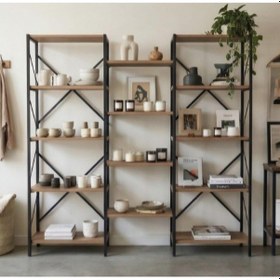 Resim Ceritoğlu-şık-dekoratif Kitaplık-mağaza-ev-ofis-salon-14 Raflı-profil Gövde-ahşap Açık Ceviz 