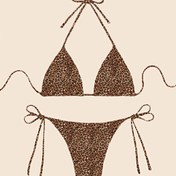 Resim Şık Leopar Desenli Bikini Seti - Yüksek Kesim, Karın Kontrolü, Dantelli Askı Tasarımı, Polyester Kumaş, Plaj veya Havuz Kenarında Mükemmel 
