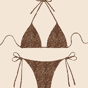 Resim Şık Leopar Desenli Bikini Seti - Yüksek Kesim, Karın Kontrolü, Dantelli Askı Tasarımı, Polyester Kumaş, Plaj veya Havuz Kenarında Mükemmel 