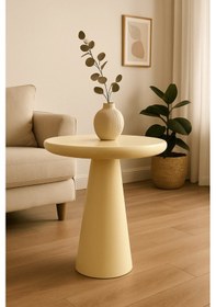 Resim Krem Renk Masif Ahşap Tekli Yan Sehpa Mantar Sehpa Tasarımı Beyaz 