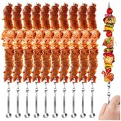 Resim 10 Adet Barbekü Şiş Çubukları 14 İnç Izgara Düz Kabob Yeniden Kullanılabilir Metal Şişler Paslanmaz 