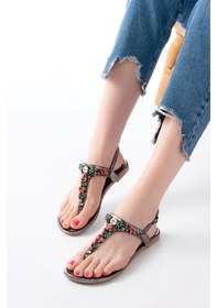 Resim 152-1110 Platin Multi Taşlı Parmak Arası Kadın Sandalet PLATİN 