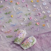 Resim 5D Relief Nail Sticker, Parlak, Geometrik Desen, Tek Kullanımlık, Kendinden Yapışkan, Nakışlı, Plastik Yüzey için, İlkbahar Kiraz Çiçeği Temalı 