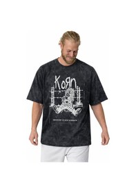 Resim Tasarım Korn Rock Metal Müzik Grubu Baskılı Unisex Oversize Vinta Siyah 