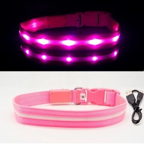 Resim Willowhaven Pembe L Boy Gece Yürüyüşü Şarj Edilebilir Su Geçirmez Kedi Köpek Tasması Pembe 