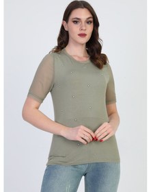 Resim Ella Camelia Kadın Taş Detaylı Bluz 19E056 Haki 