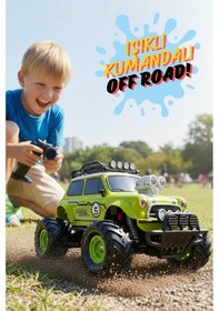 Resim Koyu Pembe Uzaktan Kumandalı Full Fonksiyon Şarjlı Işıklı Off-road Oyuncak Araba 27.5 Cm Yeşil 
