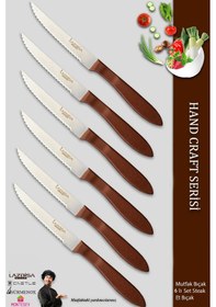 Resim Lazbisa Hand Caft Serisi Steak Mutfak Bıçak Seti 6'lı Steak Et Yemek Bıçağı Mft-2344 Kahverengi 