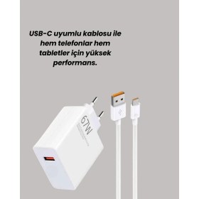 Resim Mey Ithalat® Güvenli ve Hızlı Şarj Için 67W Turbo Adaptör Type-C Kablo ile 