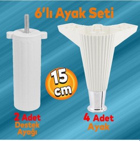 Resim Wetra Line 6'lı Set Mobilya Tv Ünitesi Çekyat Koltuk Kanepe Destek Ayağı 15 Cm Beyaz Krom M8 Civata 