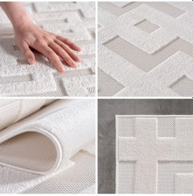 Resim Modern Krem Renkli Labirent Desenli Bohem Salon Mutfak Mekan Teras Balkon Oda Ve Çocuk Halısı Oymalı Halı Krem 