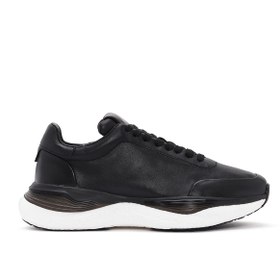 Resim Men's Black Lace-up Thick-Sole Leather Sneaker 
