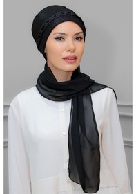 Resim Hürrem Bone Siyah Pratik Hazır Geçmeli Tesettür Bone Fukuro Piliseli Örgülü Ş Siyah 