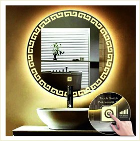 Resim Dnr-MirrorDnr-Mirror 70 cm Günışığı Ledli Tasarım Kumlamalı Dokunmatik Tuşlu Banyo Aynası Makyaj Aynası Işıklı Ayna 