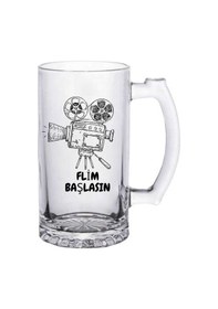 Resim Film Başlasın Yazılı Cam Bira Bardağı Sinema Temalı Mizahi Hediyelik Kupa 