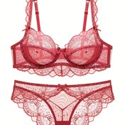 Resim Kontrast Dantel Sütyen ve Külot, Seksi Papyon Push Up Sütyen ve Tarak Trim Külot İç Çamaşırı Seti, Kadın İç Çamaşırı ve İç Çamaşırı 