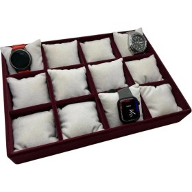 Resim Yerli Üretim Tokyo Model Süet Kumaş Bordo -Beyaz Renk 34/24 cm Yastıklı Saat ve Takı Kutusu 