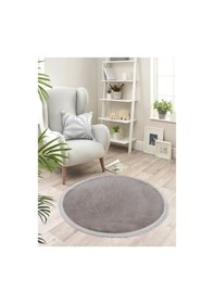 Resim Vl Oval Comfort Ponpon Saçaklı Peluş Post Yolluk Kahverengi Kahverengi Düz Saçak Daire 