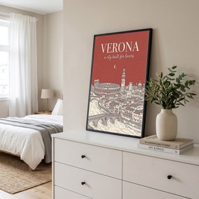 Resim Verona Line Art Print - Rust Arena Ponte Pietra Skyline Wall Art - Just Poster / 20 x 28" (50x70 cm) 