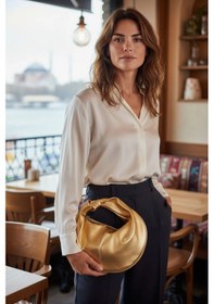 Resim Glemix Helen Düğümlü Gold Trend Mini Kadın El Çantası Altın 