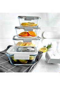 Resim Neoflam Fika Glace Vakumlu Cam Saklama Kabı Seti Gri 5 Parça 