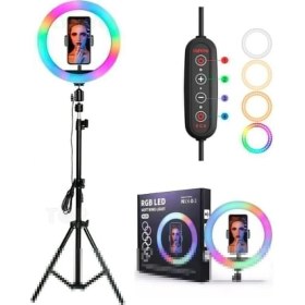 Resim Asfal Renkli Ring Light LED Sürekli Işık 10 Inç Youtuber Light Kuaför Işığı Işık Ayaklı 210 cm Tripod 